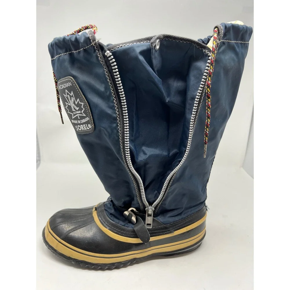 SOREL Acadian Snow Boots Mens 11 Navy Blue Vintage Made in Canada‎ Insulated Zip